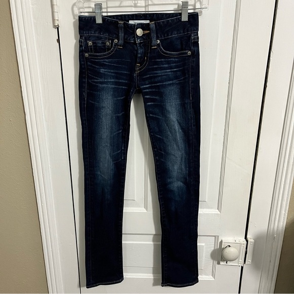 Moussy Low Rise Skinny Jeans Dark Wash Estimated Size 25 U2 - Picture 1 of 9